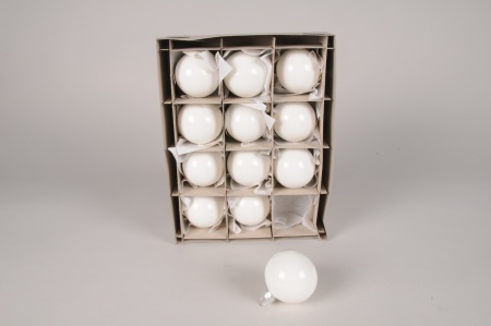 Boîte de 12 boules en verre brillant blanc D6cm