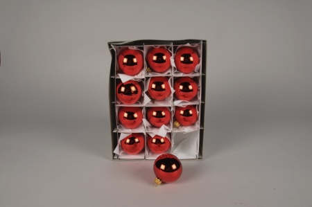 Boîte de 12 boules en verre brillant rouge D6cm
