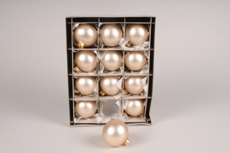 Boîte de 12 boules en verre mat perle D6cm