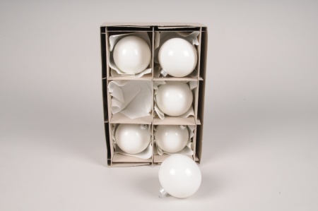 Boîte de 6 boules en verre brillant blanc D8cm