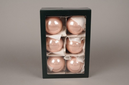 Boîte de 6 boules en verre brillant rose D8cm