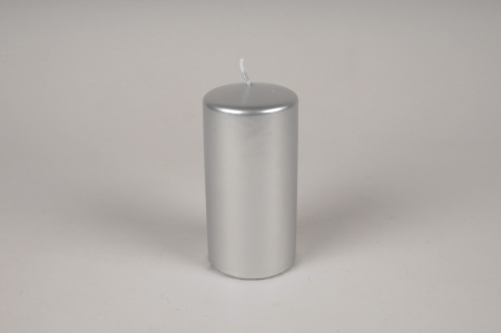 Boîte de 8 bougies cylindres argent D6cm H12cm