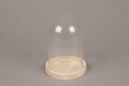 Cloche en verre avec plateau bois D12cm H16cm