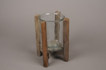 Photophore en verre avec support en bois H25cm