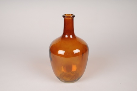 Vase bouteille en verre ambre D15cm H25.5cm