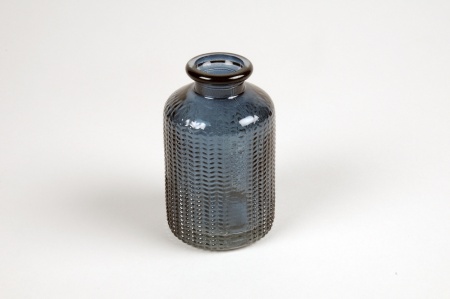 Vase bouteille en verre bleu D6cm H10cm