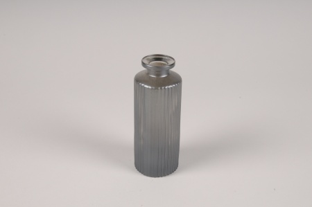 Vase bouteille en verre gris D5cm H13cm
