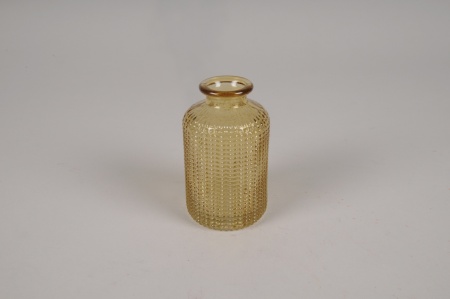 Vase bouteille en verre jaune D6cm H10cm