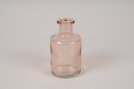 Vase bouteille en verre rose D6.5cm H12cm