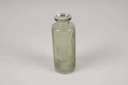 Vase bouteille en verre vert clair D5cm H13cm