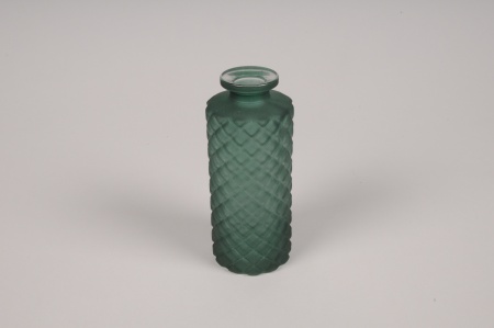 Vase bouteille en verre vert D5cm H13cm