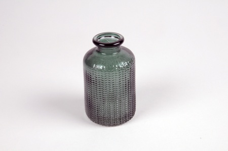 Vase bouteille en verre vert D6cm H10cm