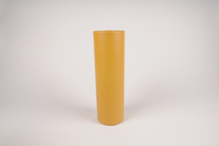 Vase cylindre en métal moutarde D9cm H30cm
