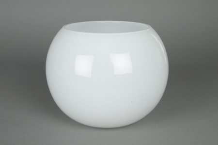 Vase boule en verre blanc D18cm H15.5cm