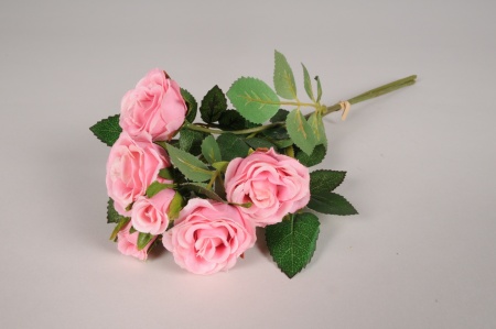 Bouquet de roses artificielles roses H35cm