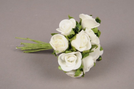Mini bouquet de roses artificielles blanches H10cm