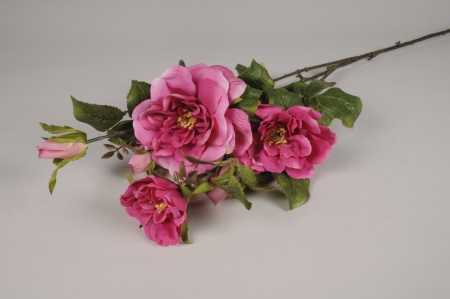 Rose artificielle ramifiée fuchsia H112cm