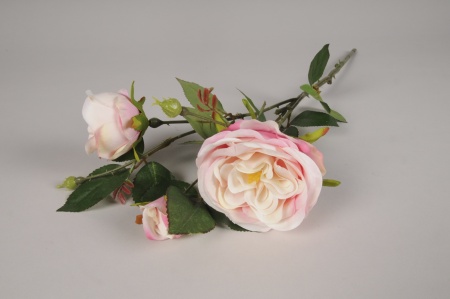 Rose artificielle ramifiée rose clair H58cm