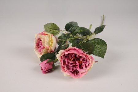 Rose artificielle ramifiée rose H59cm