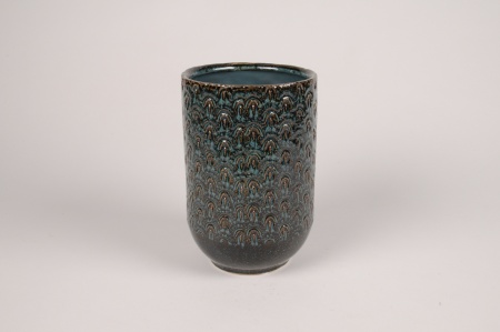 Vase en céramique bleu paon D13.5cm H20cm