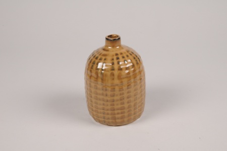 Vase soliflore en céramique marron clair D9cm H13cm