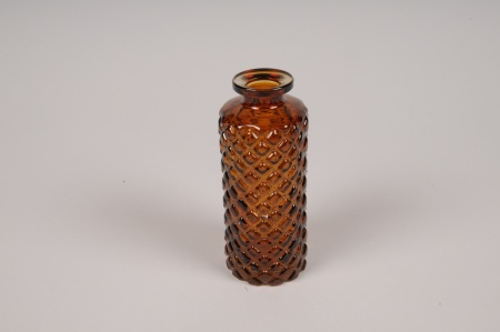 Vase bouteille en verre ambre D5cm H13cm