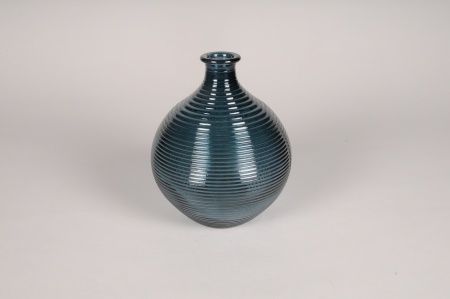 Vase bouteille en verre bleu D16.5cm H20cm