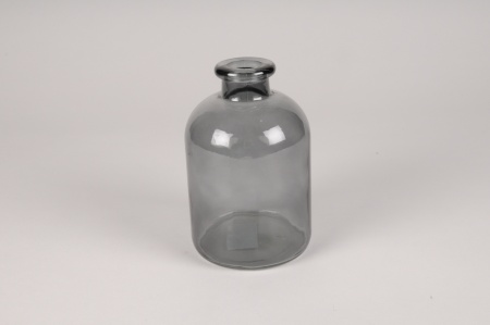 Vase bouteille en verre fumé noir D10.5cm H17cm