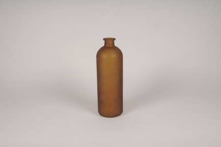 Vase bouteille en verre givré ambre D10.5cm H33cm