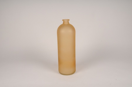 Vase bouteille en verre givré ocre D13m H41cm