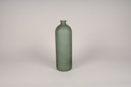 Vase bouteille en verre givré vert D13m H41cm