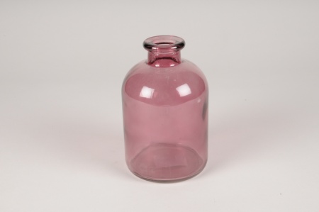 Vase bouteille en verre rose D10.5cm H17cm