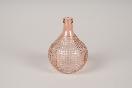 Vase bouteille en verre rose D11cm H15cm