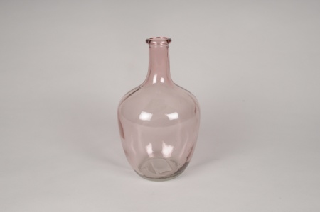 Vase bouteille en verre rose D15cm H25.5cm