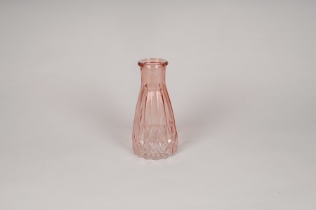 Vase bouteille en verre rose D9cm H18cm