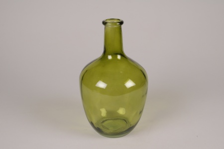 Vase bouteille en verre vert olive D15cm H25.5cm