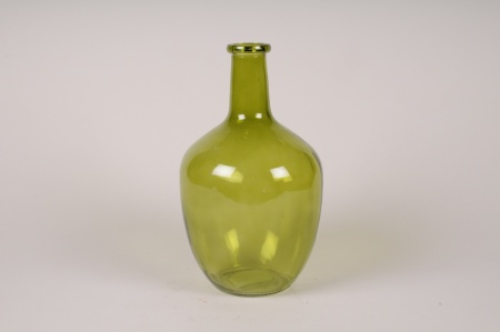 Vase bouteille en verre vert olive D17.5cm H30cm