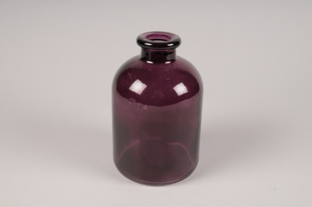 Vase bouteille en verre violet D11cm H17cm