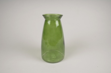 Vase en verre vert D12.5cm H23cm