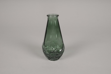 Vase bouteille en verre vert D7cm H14cm