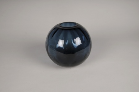 Vase en verre boule bleu D20cm H18.5cm