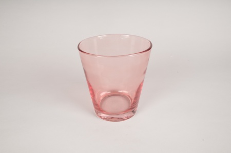 Vase en verre conique rose D15cm H16cm