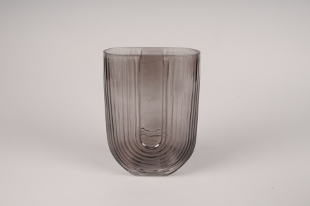 Vase en verre fumé noir 16.5x7.5cm H23.5cm