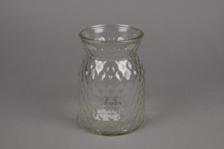 Vase en verre motif diamant D12cm H16cm