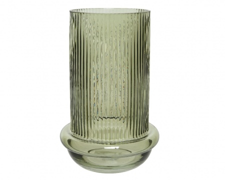 Vase en verre relief vert D14,5cm H22cm