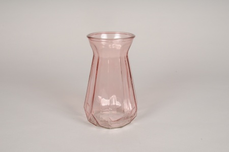 Vase en verre rose D11.5cm H18cm