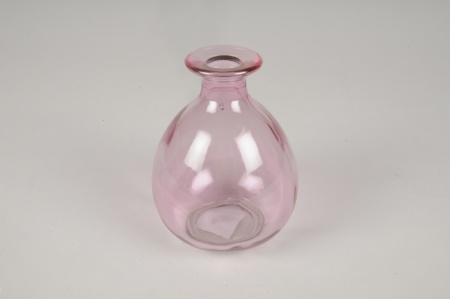Vase en verre rose D9cm H12cm