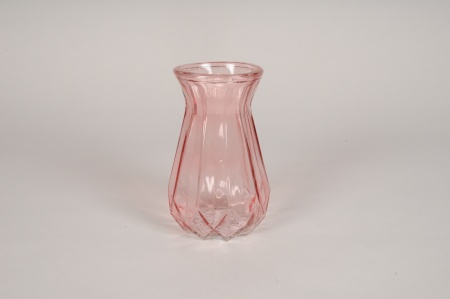 Vase en verre rose D9cm H14.5cm