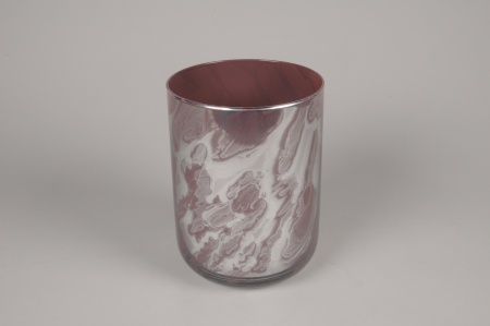 Vase en verre rose et gris D15cm H20cm