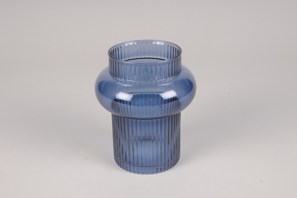 Vase en verre stri bleu D12cm H14cm